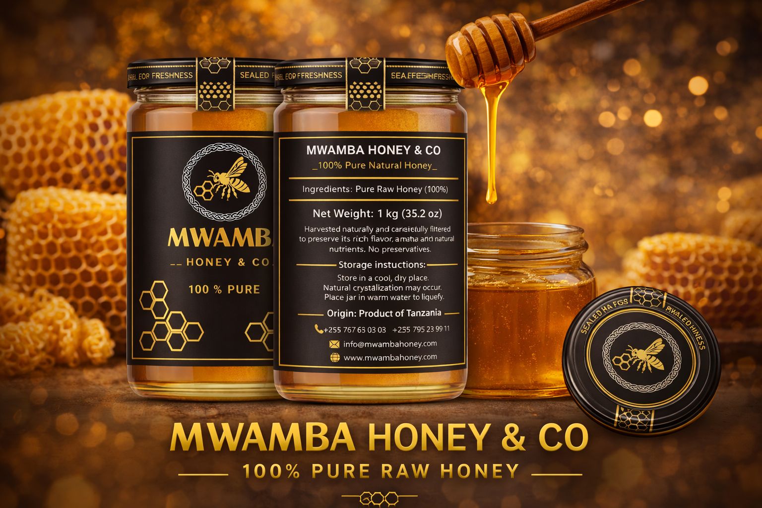 Premium MWAMBA Natural Honey Jar in natural setting